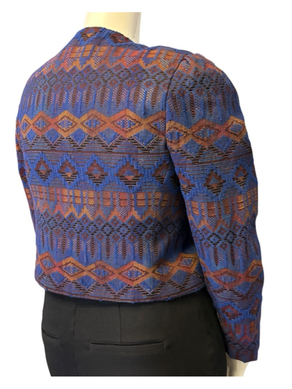 Vintage 80s Blue Copper Jacquard Cropped Evening Jacket,M, Frog Closure Boutique - Picture 12 of 13